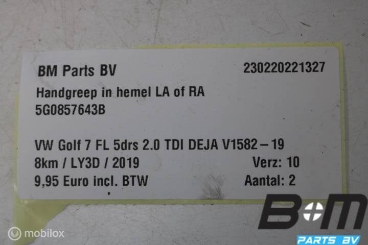 Handgreep in hemel LA of RA VW Golf 7 FL 5G0857643B, Gebruikt