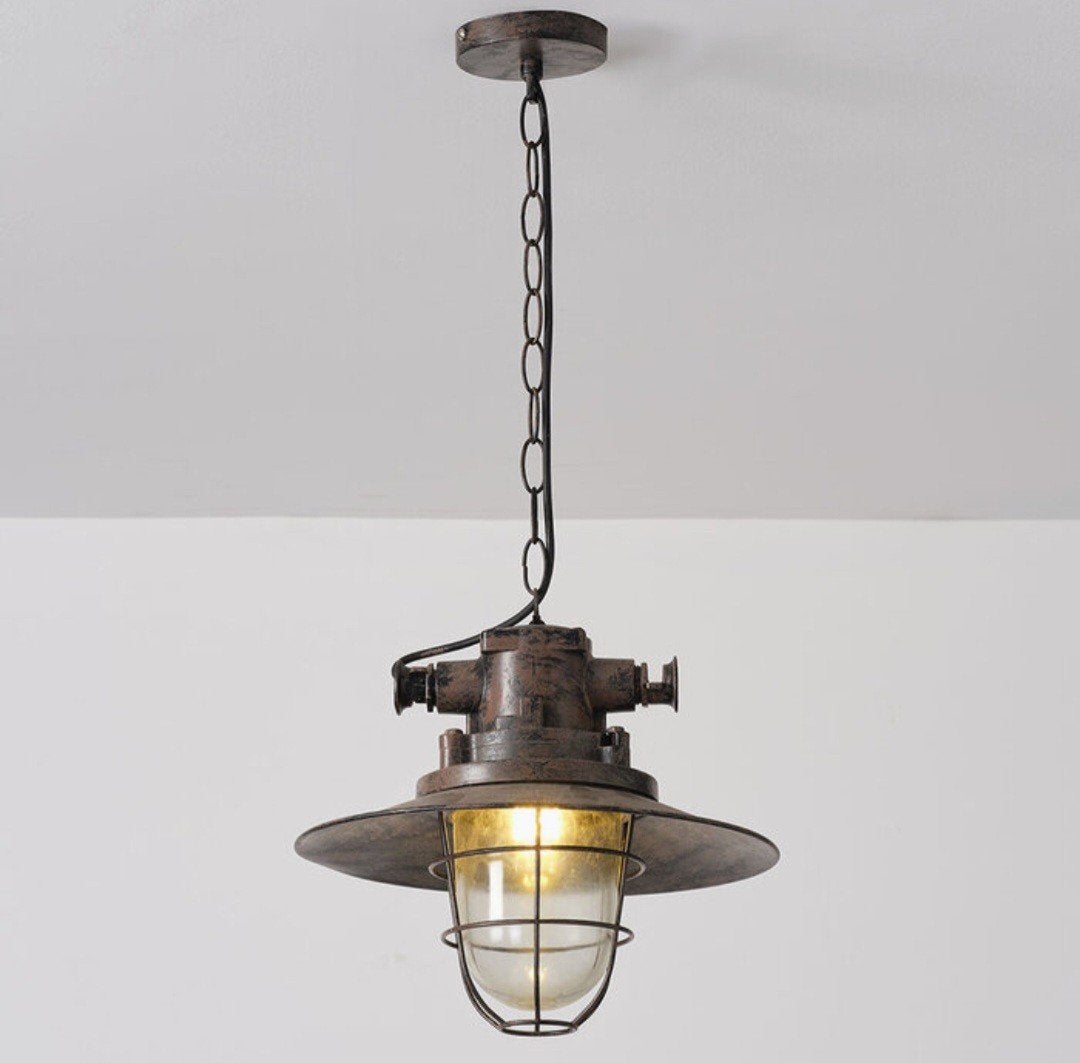 2 industriële hanglampen Fender, Ophalen of Verzenden, Zo goed als nieuw, Glas, E27 (groot)