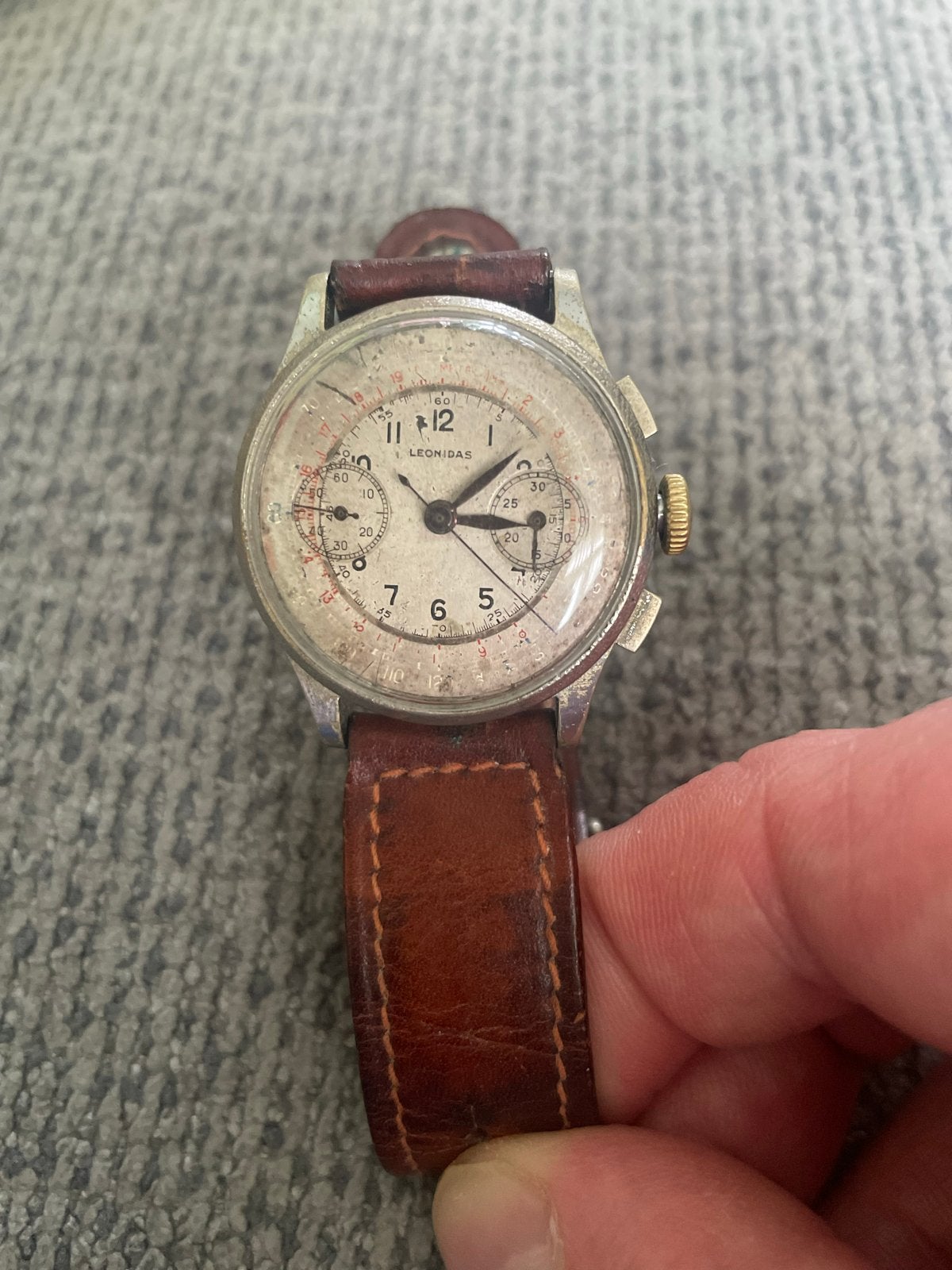 Antieke Leonidas Chronograaf - Loopt Perfect, Overige merken, Staal, Met bandje, Polshorloge