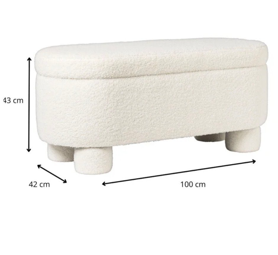Witte Teddy Opbergbank - 100 cm breed, Huis en Inrichting, Ophalen, Gebruikt, 100 tot 125 cm, 75 tot 100 cm
