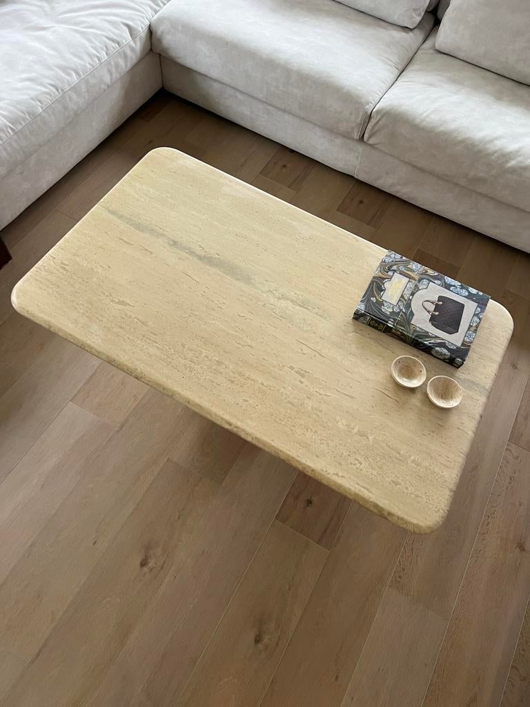 Prachtige Travertin salontafel, Ophalen, 100 tot 150 cm, 50 tot 100 cm, Zo goed als nieuw