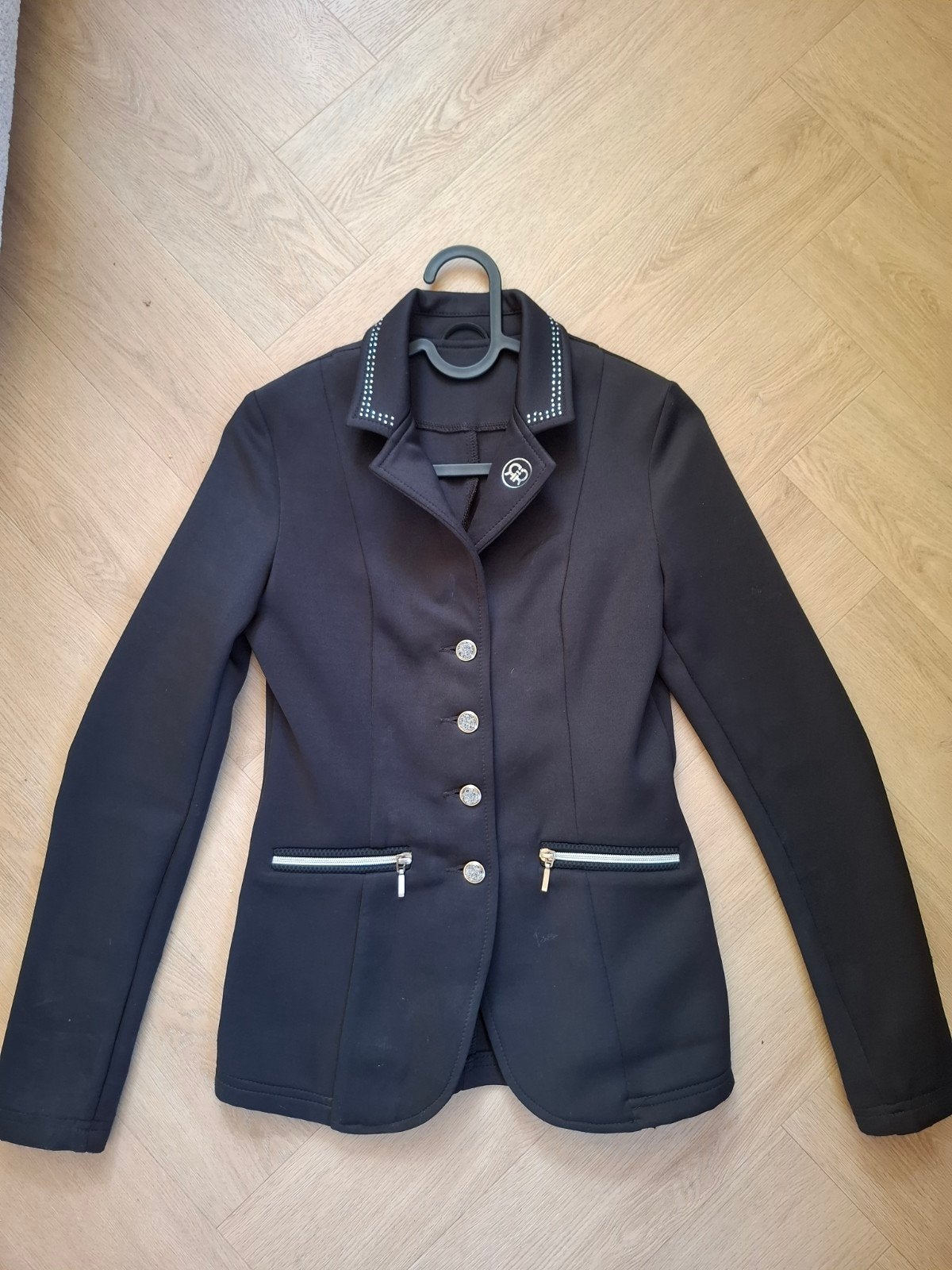 Zwart rijjasje met strass kraag -Montar Rebel Competition, Zwart, Ophalen of Verzenden, Maat 34 (XS) of kleiner, Onbekend