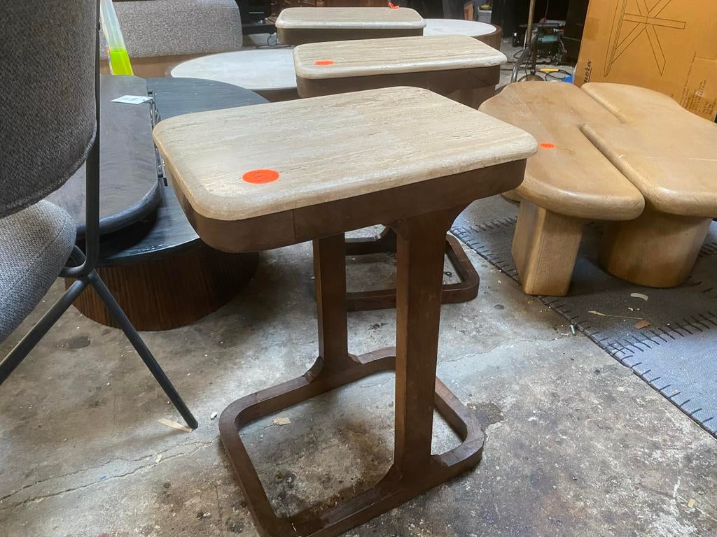 Bijzettafel met travertin blad en mangohout frame, Minder dan 55 cm, Nieuw, Rechthoekig, Hout