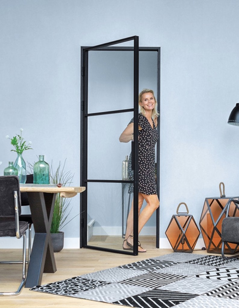 Aluminium Stalen Binnendeur met Kozijn stomp en glas, Niet ingevuld, 80 tot 100 cm, 215 cm of meer, Binnendeur