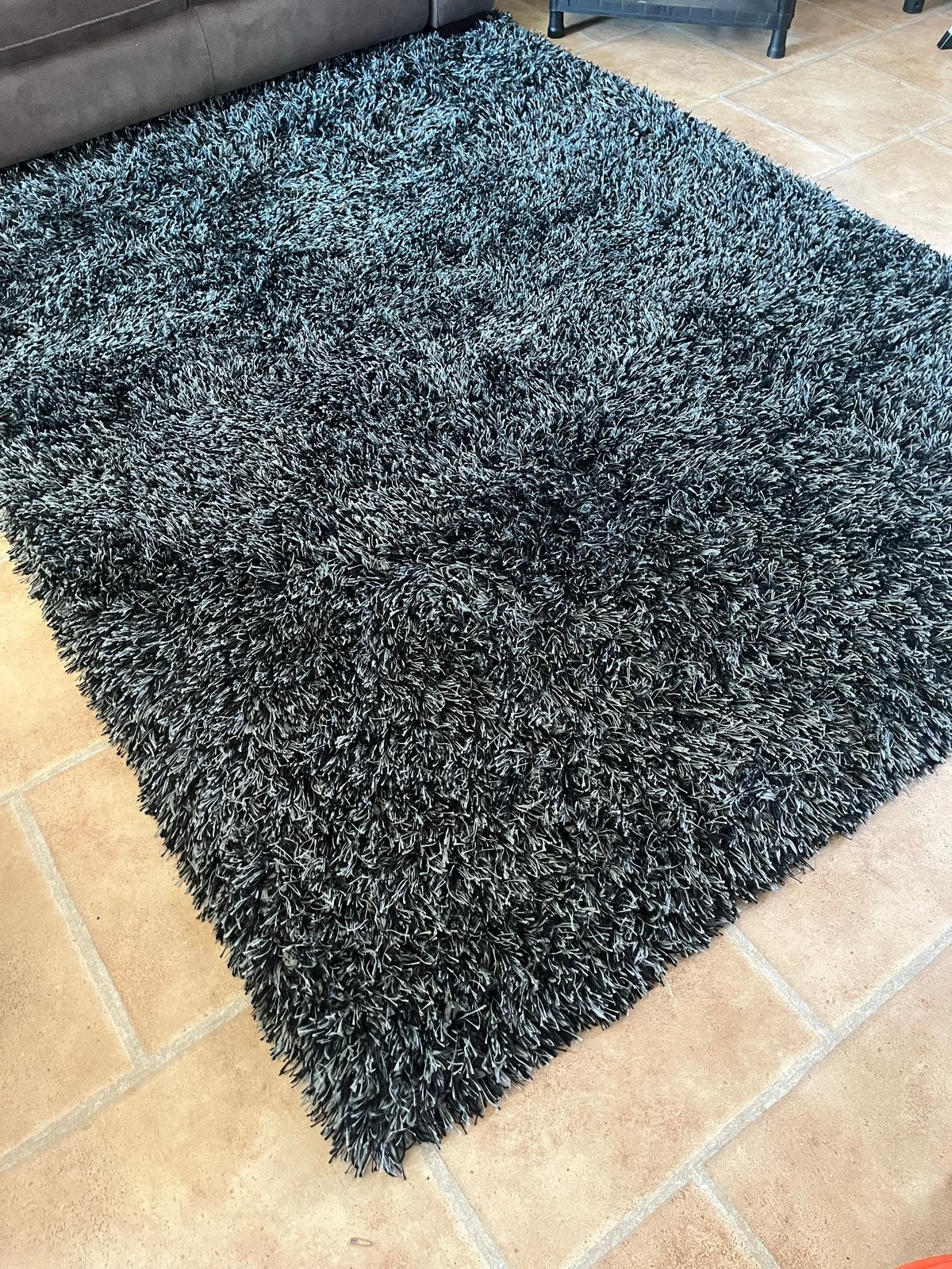Zwart/grijs / blauw hoogpolig vloerkleed, Ophalen, Gebruikt, 100 tot 150 cm, 150 tot 200 cm