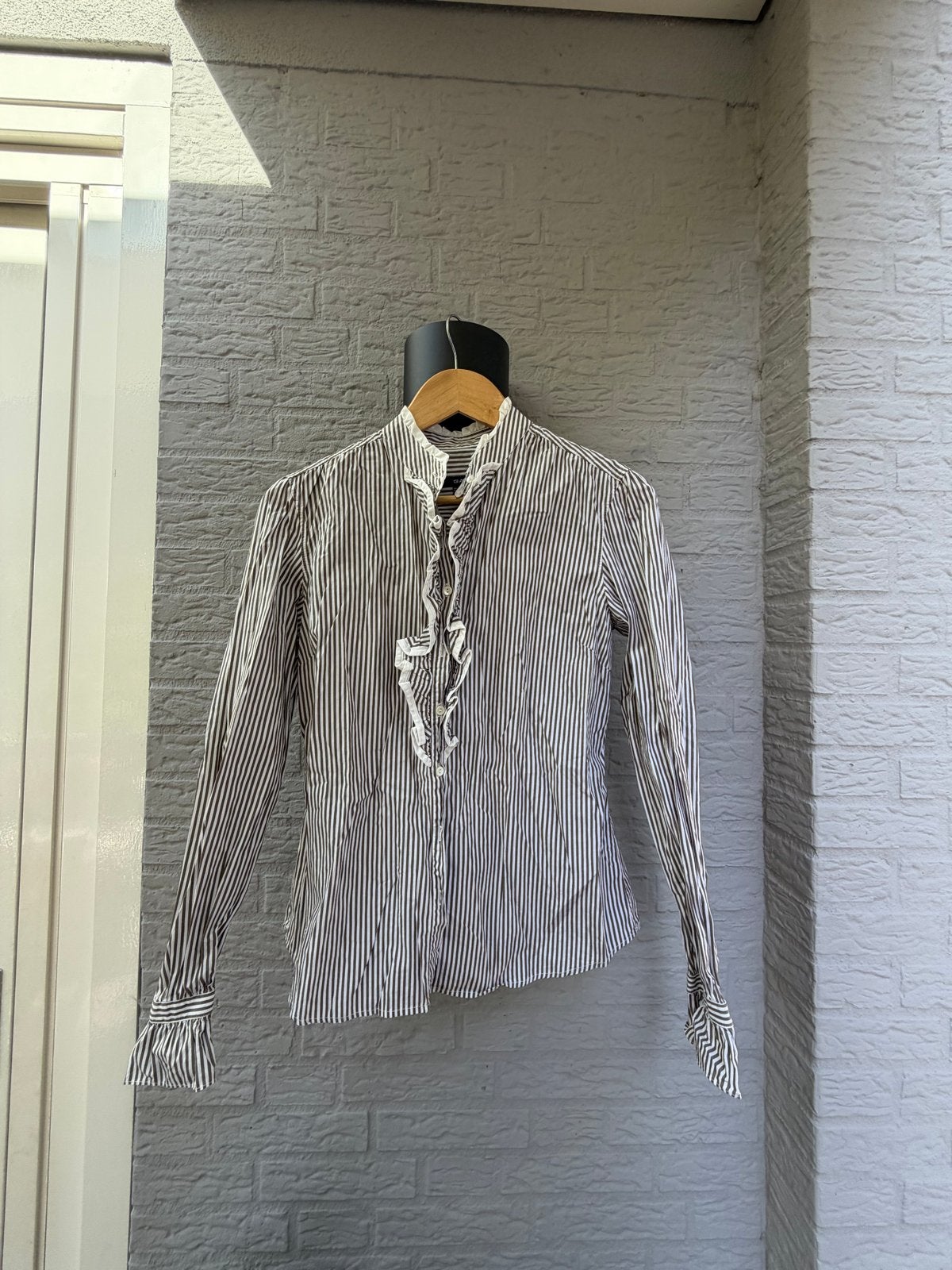 GANT gestreepte blouse met ruches - Maat M, Ophalen of Verzenden, Zo goed als nieuw, Maat 38/40 (M), Bruin