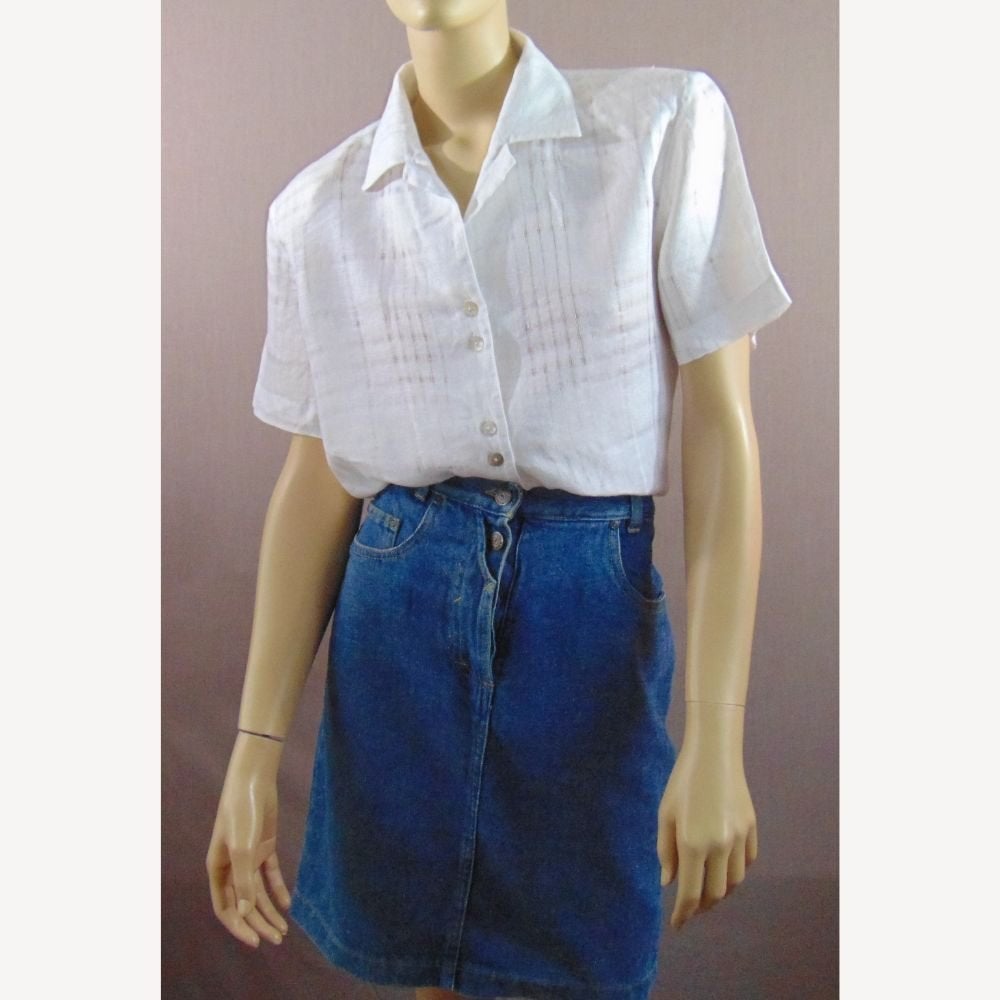 Vintage witte linnen blouse met korte mouwen maat 40, Maat 38/40 (M), Verzenden, Wit, Zo goed als nieuw