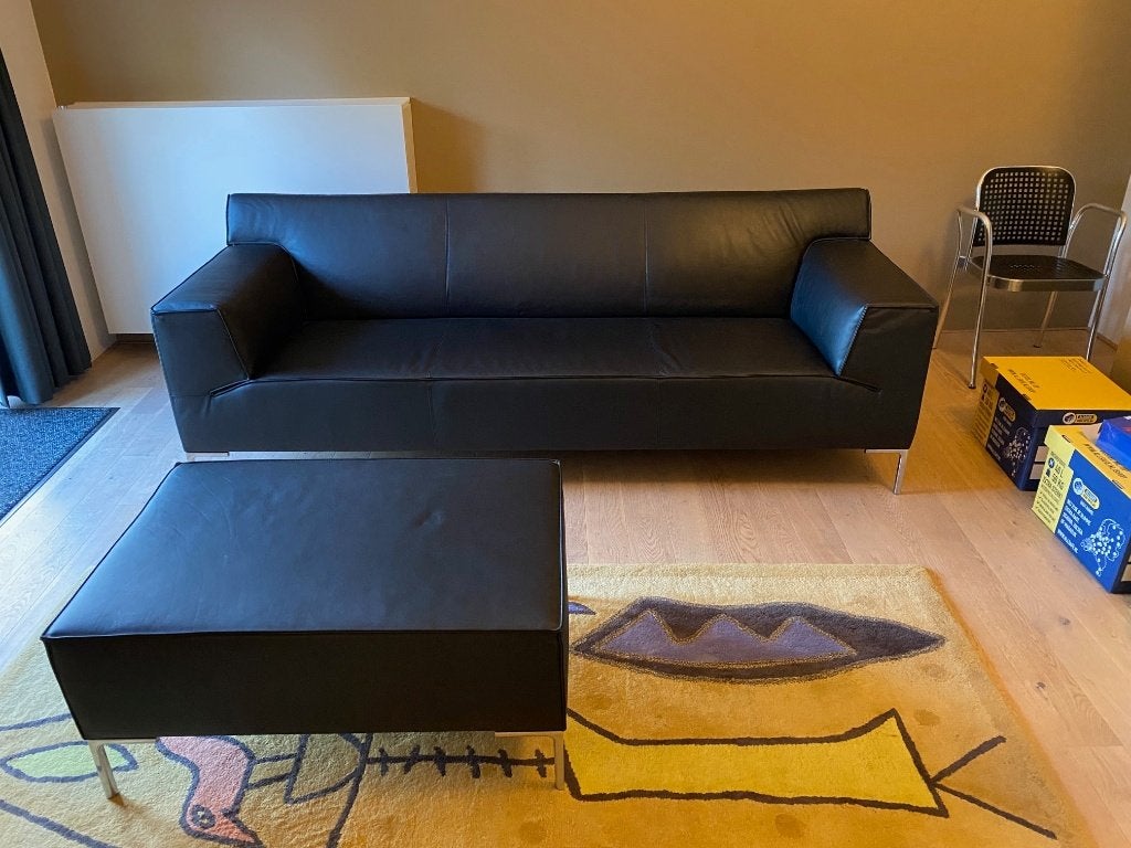 Design on Stock Bloq bank 3 - zits, zwart leer Boca met poef, Ophalen, 100 tot 125 cm, Driepersoons, Zo goed als nieuw