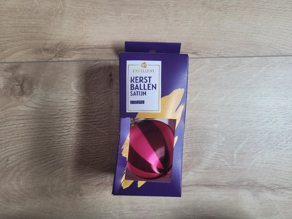 AH Excelent 2x satijn kerstballen roze rood *nieuw* ~ TH9905, Diversen, Kerst, Ophalen of Verzenden, Nieuw