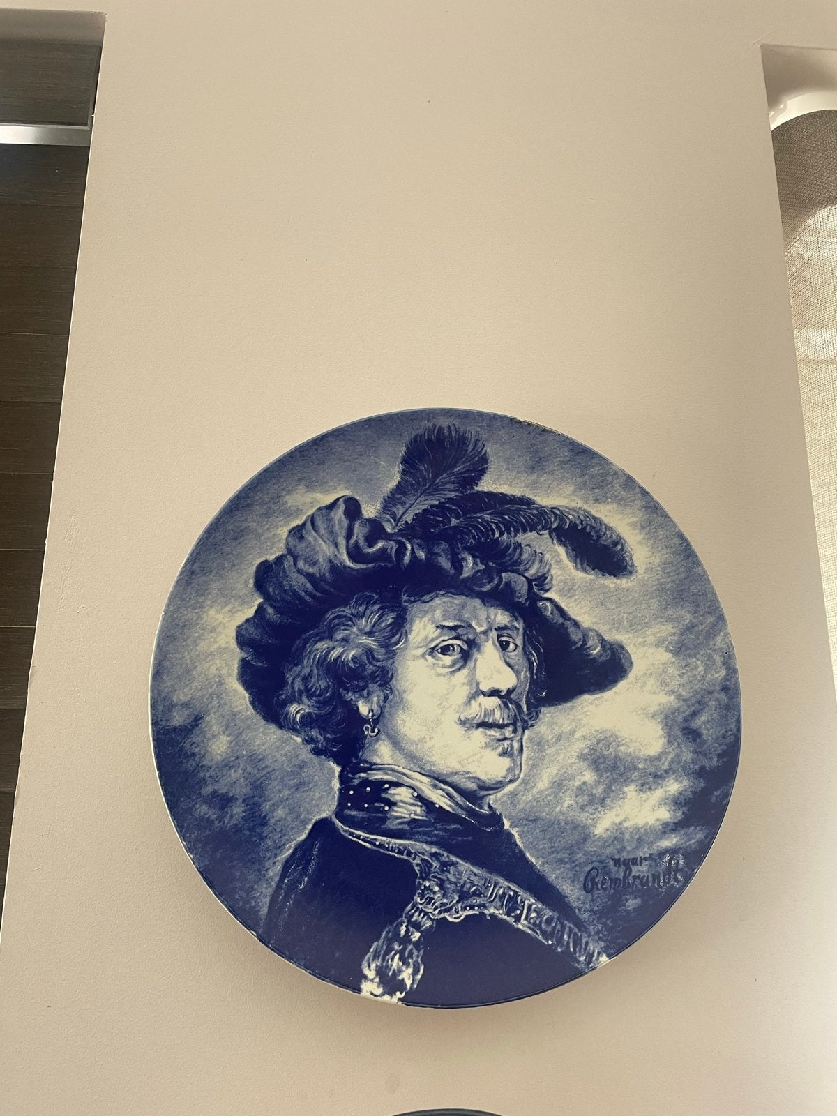 Delfts blauw bord met Rembrandt portret, Antiek en Kunst, Ophalen of Verzenden