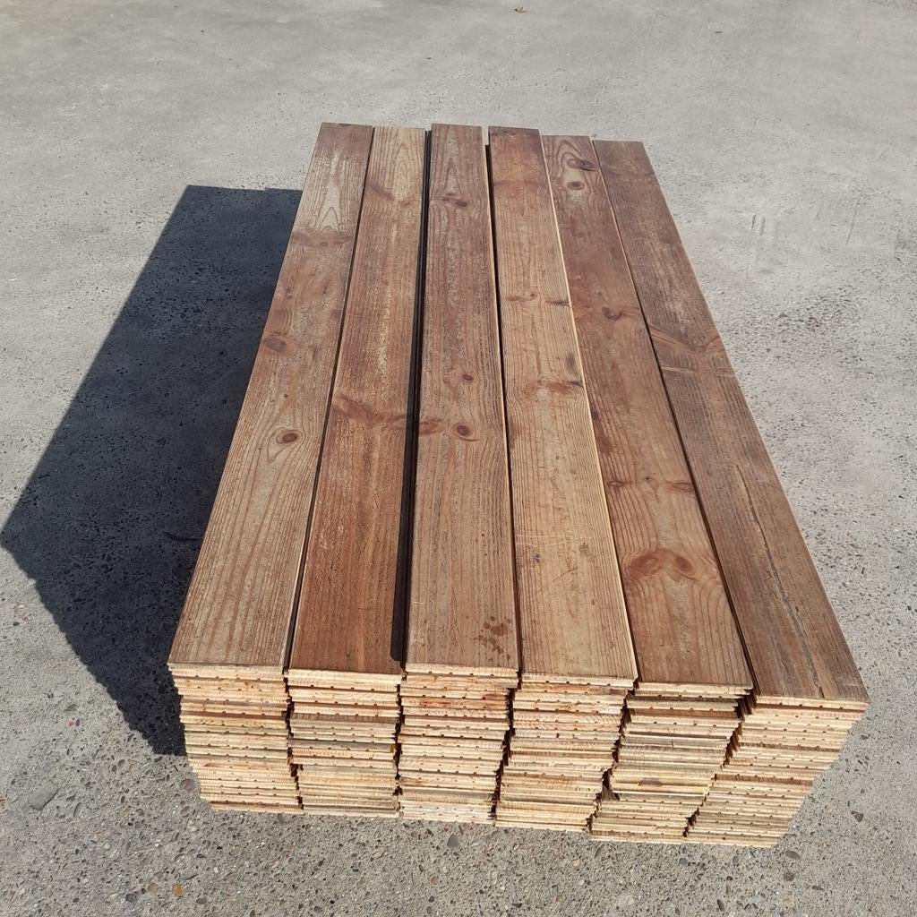Massief grenen vloer, 38m2 vloerdelen, 15,5 cm breed, Ophalen, Gebruikt, Vloerdelen of -planken, 10 m² of meer