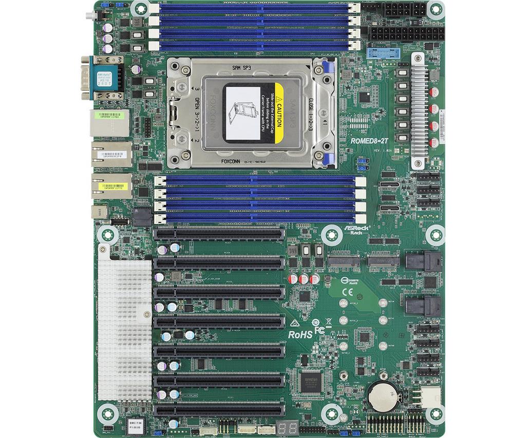 ASRock Rack ROMED8-2T/BCM Server Moederbord SP3 EPYC DDR4, Ophalen of Verzenden, Zo goed als nieuw, AMD, DDR4