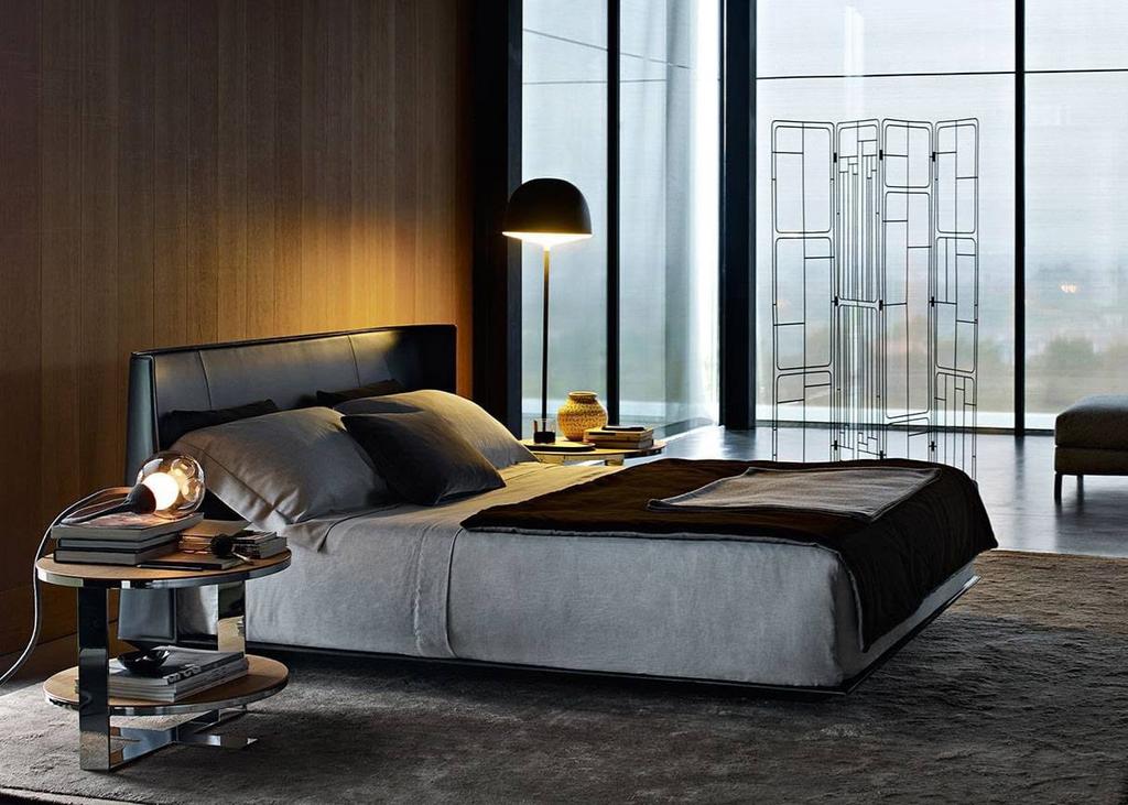 B&B Italia Alys Bed 180x210 matras Tuigleder showmodel 2024, Info@micheldethouars.nl, Zwart, Tweepersoons, Ophalen of Verzenden