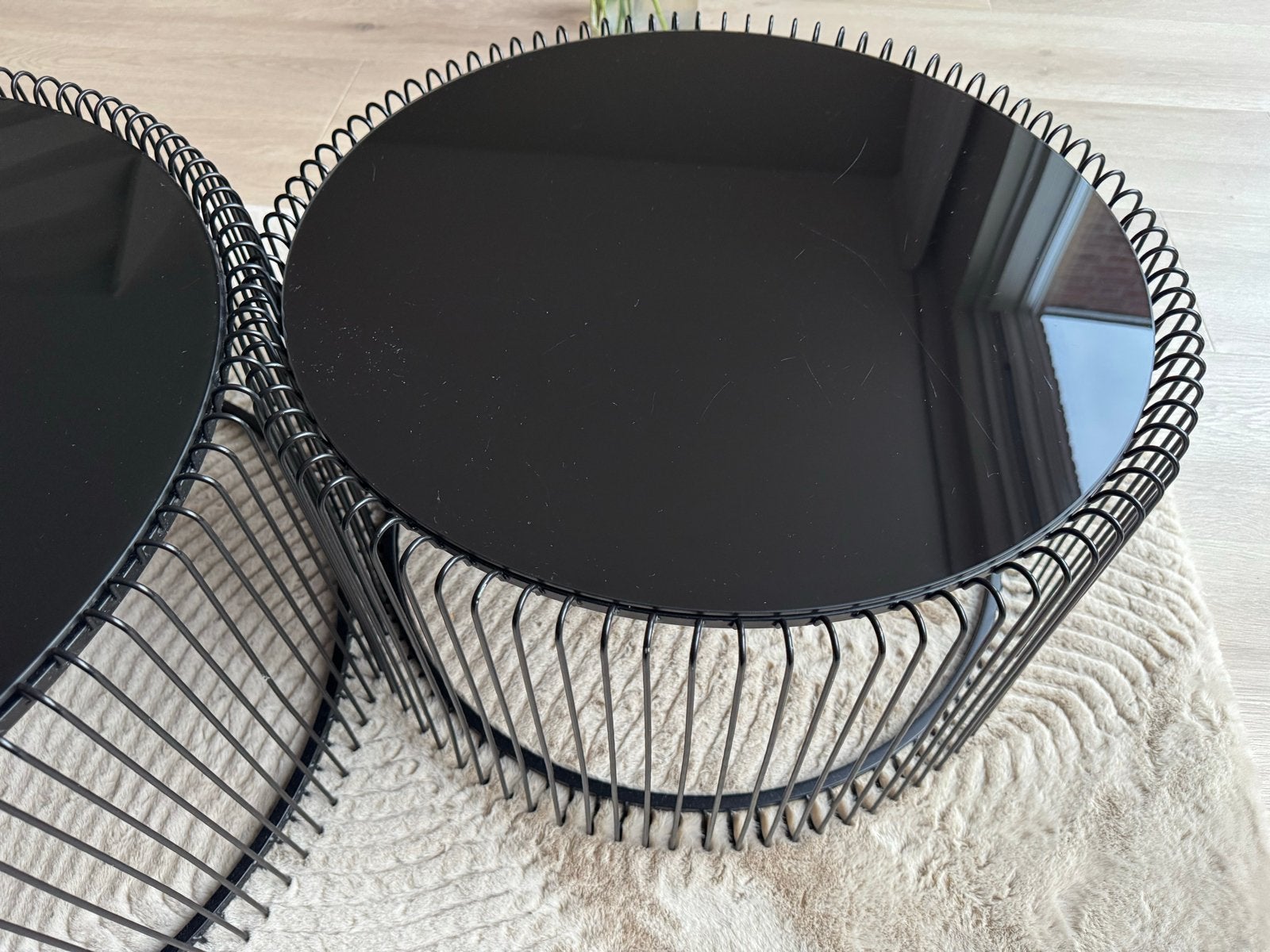 KARE DESIGN WIRE DOUBLE Salontafel Set met Glasplaat, Ophalen, Rond, 50 tot 100 cm, Minder dan 50 cm