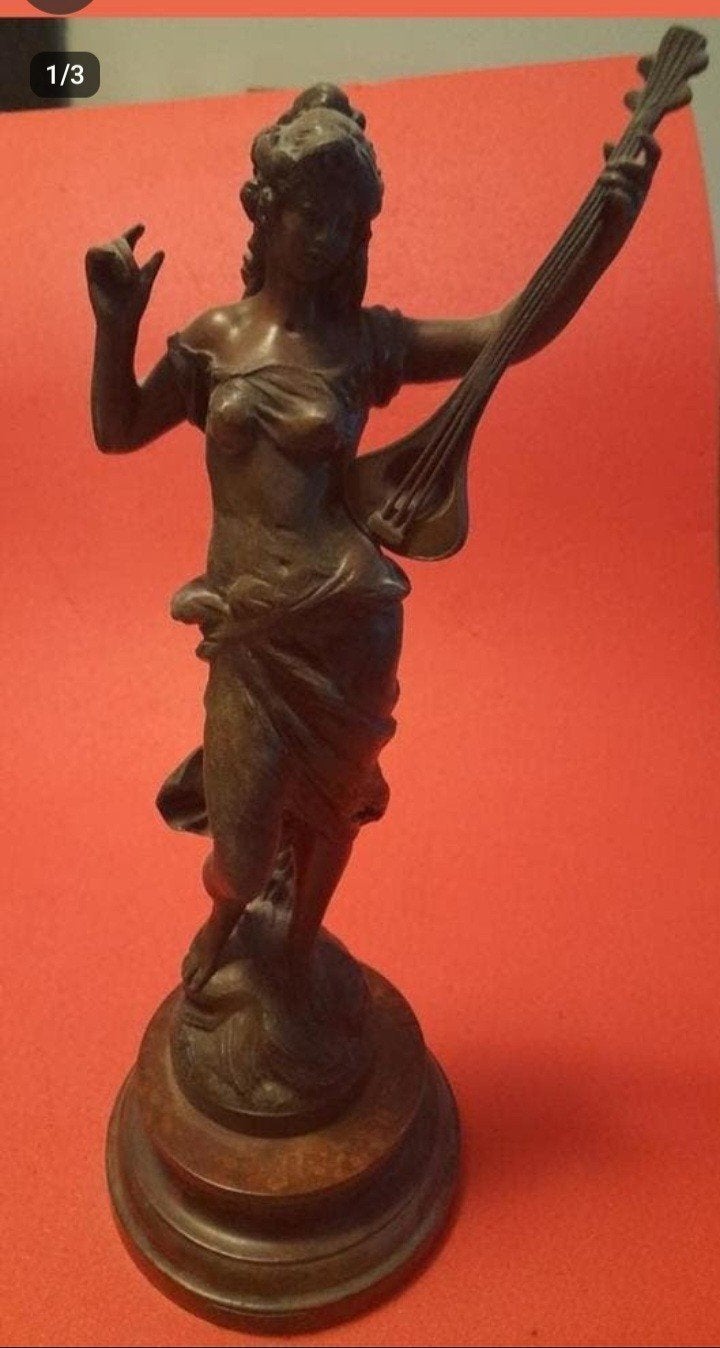 Antiek samac beeld vrouw met instrument, Antiek en Kunst, Ophalen
