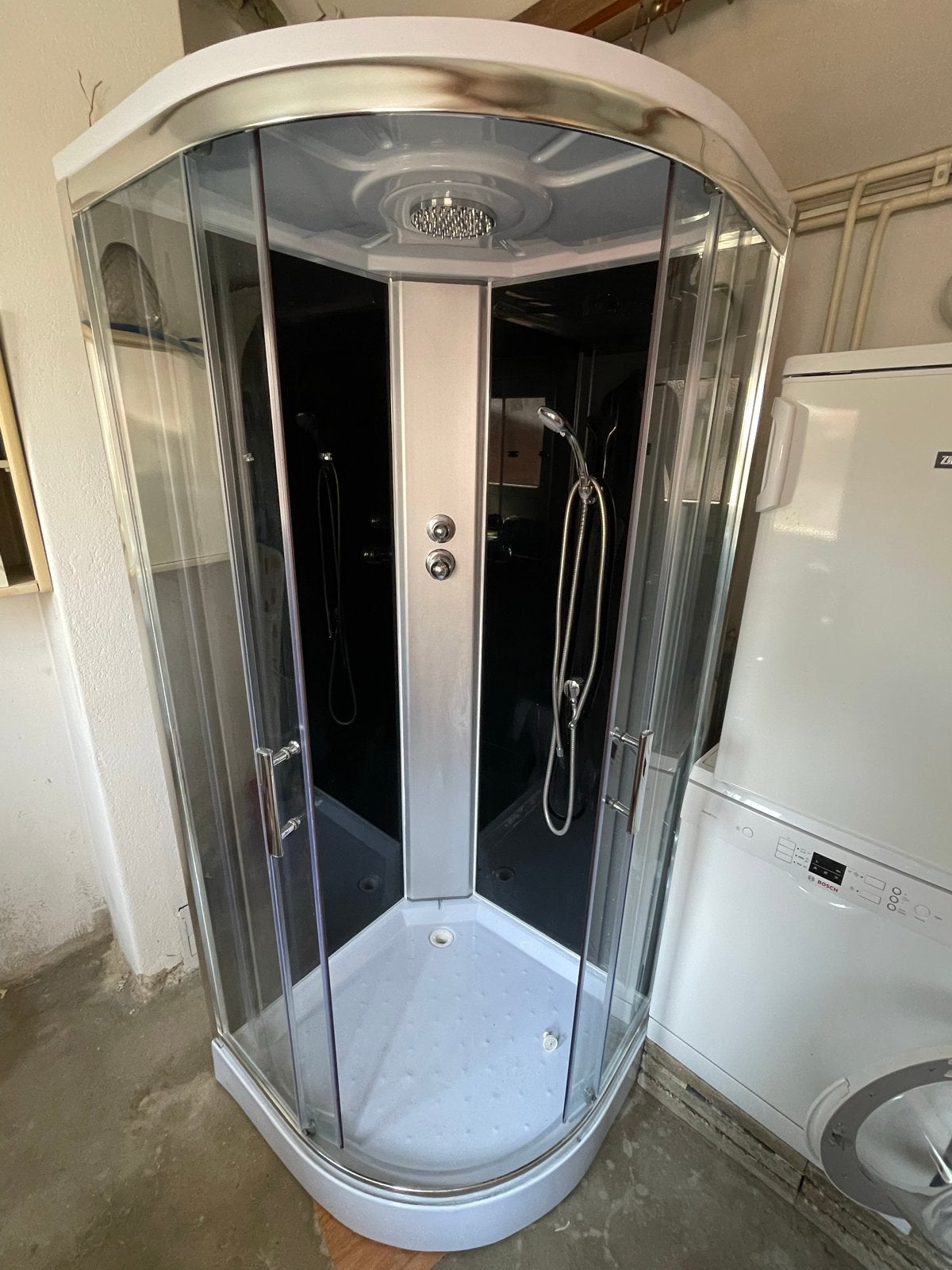 Moderne douchecabine met regendouche en handdouche, Doe-het-zelf en Verbouw, Sanitair, Zo goed als nieuw, Douche, Chroom, Ophalen of Verzenden