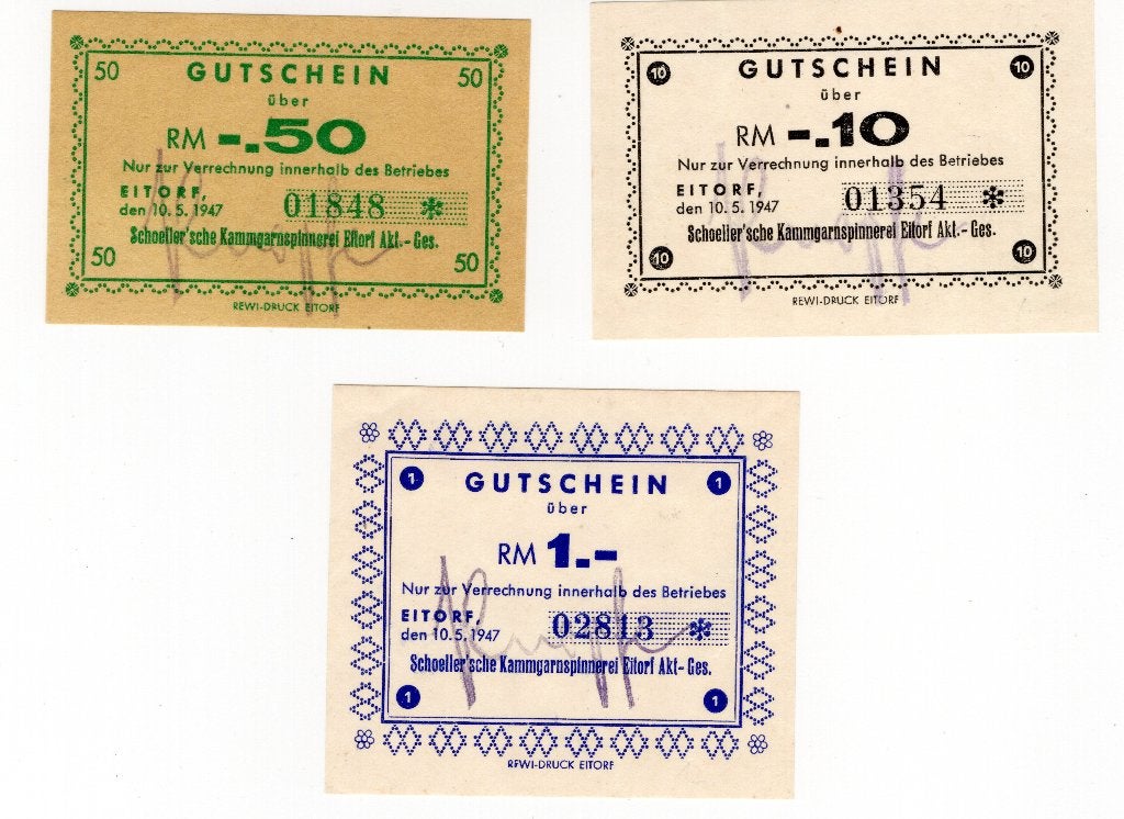 Duitsland 1947 set Eitorf Schoeller 10 + 50 Rpf & 1Rm, Verzenden, Duitsland