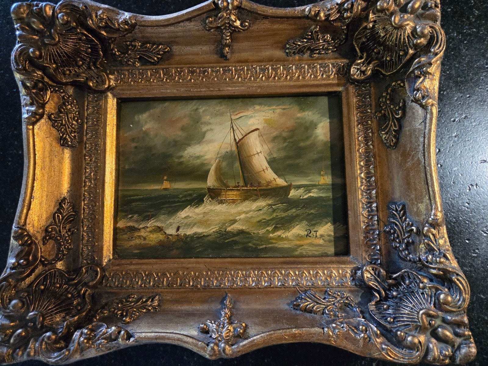 Zeestuk Olieverf op Paneel Gesigneerd R.T. (René Tempur), Ophalen of Verzenden