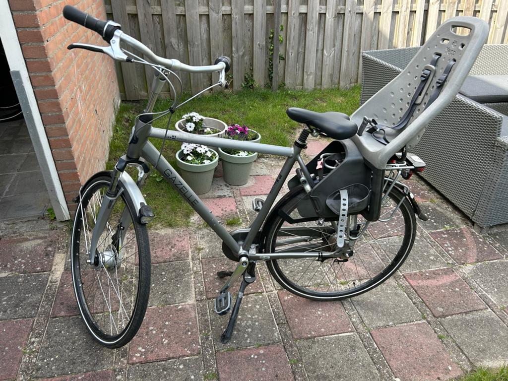 Gazelle fiets met Yepp kinderzitje, Ophalen, Velgrem, Versnellingen, Gazelle