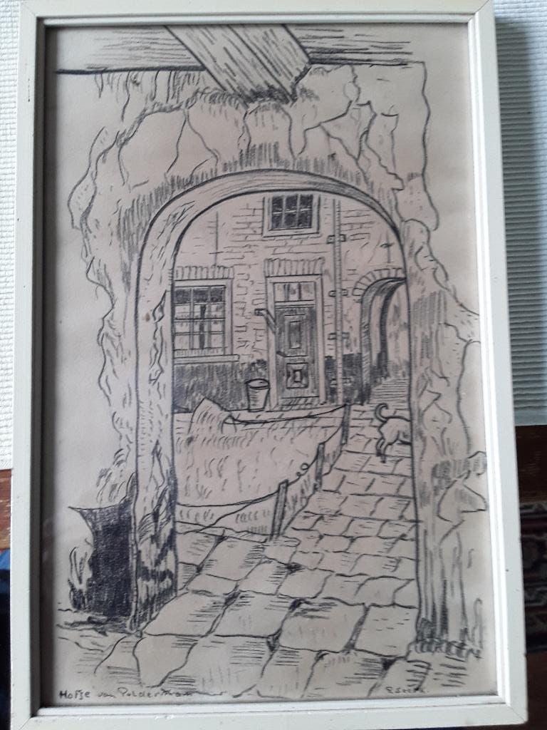 Vlaardingen, Hofje van Polderman, tekening P. Sterk, Ophalen of Verzenden