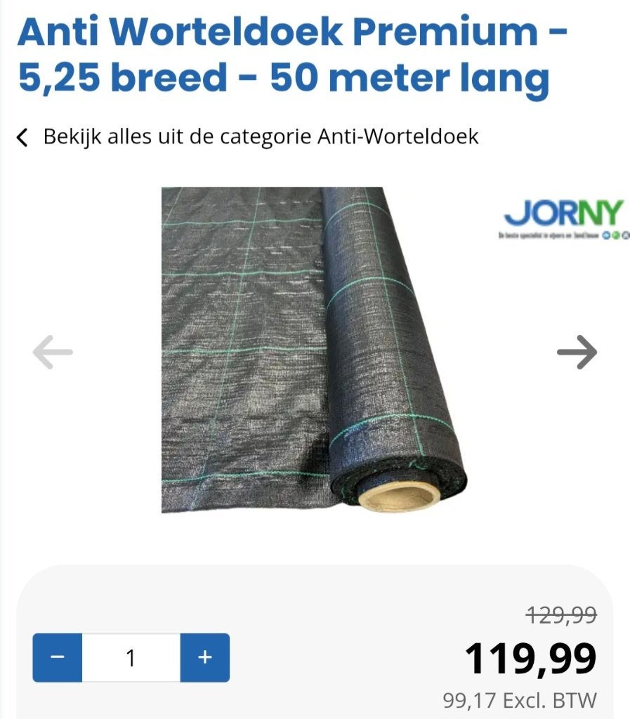 Anti Worteldoek Premium - 5,25 breed - 24 meter lang, Ophalen, Nieuw, 20 m² of meer