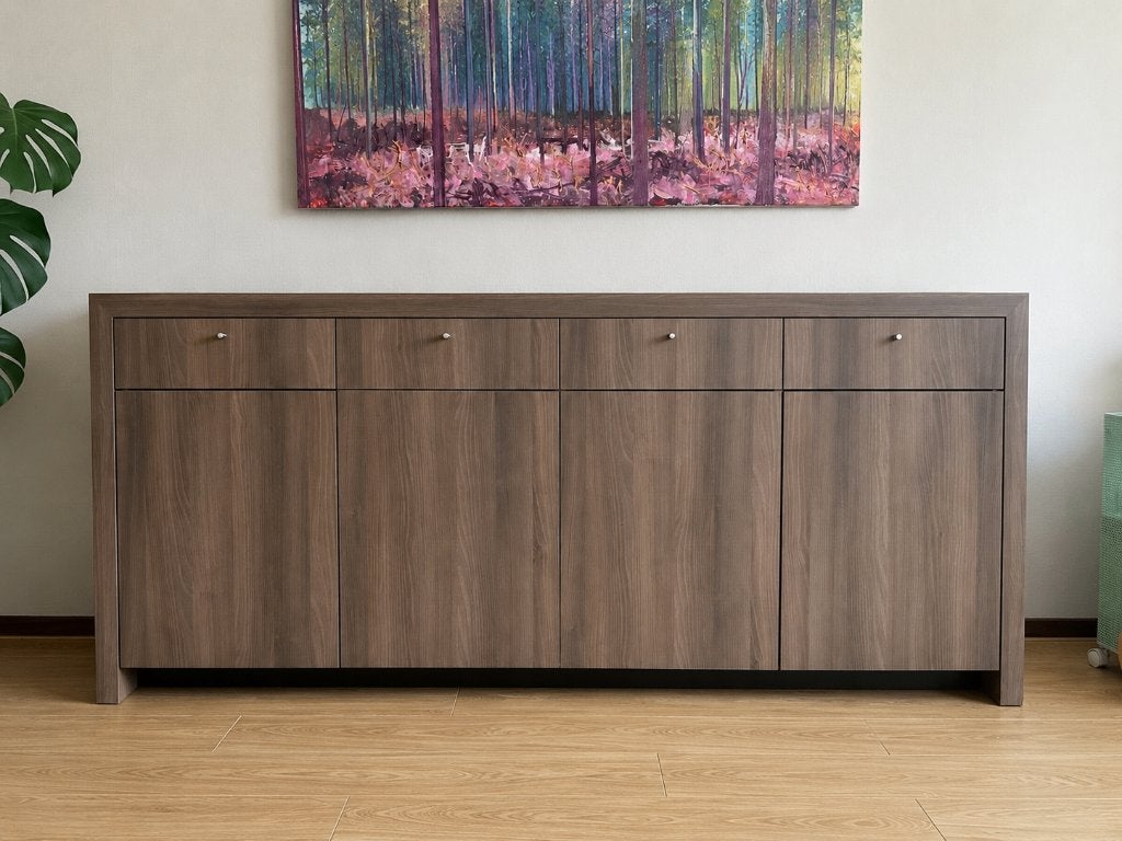 Modern strak dressoir – 200 cm breed – mooie houtlook -, Ophalen, Met deur(en), 150 tot 200 cm, Zo goed als nieuw