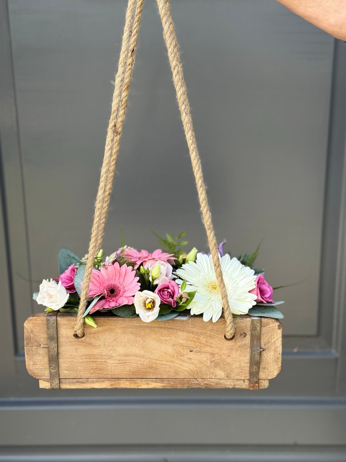 Hangende Bloembak van Hout met Touw, Tuin en Terras, Bloembakken en Plantenbakken, Ophalen, Gebruikt, Minder dan 30 cm, Minder dan 60 cm