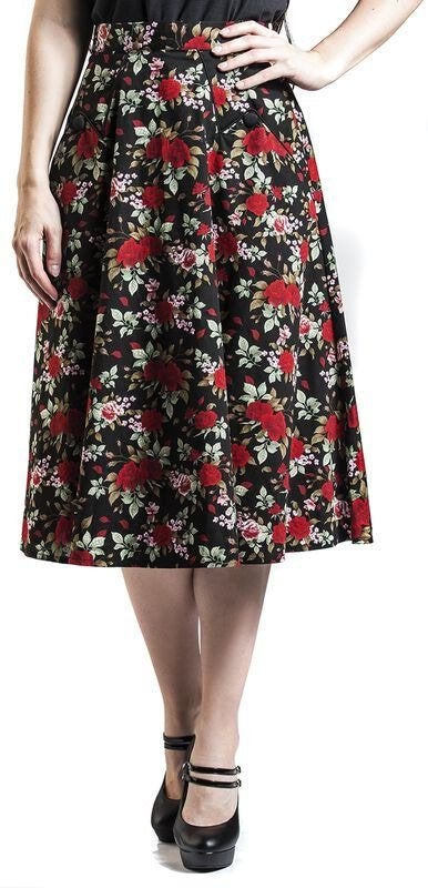 Zwarte vintage rok met rode rozenprint, Kleding | Dames, Rokken, Nieuw, Maat 36 (S), Rood, Knielengte, Verzenden
