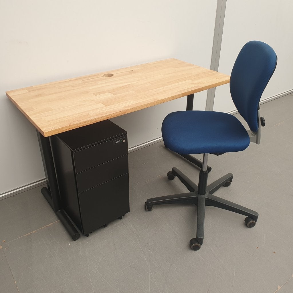 Klein bureau met massief houten blad 25 mm incl ladeblok en, Niet ingevuld, Gebruikt, Niet ingevuld, Niet ingevuld