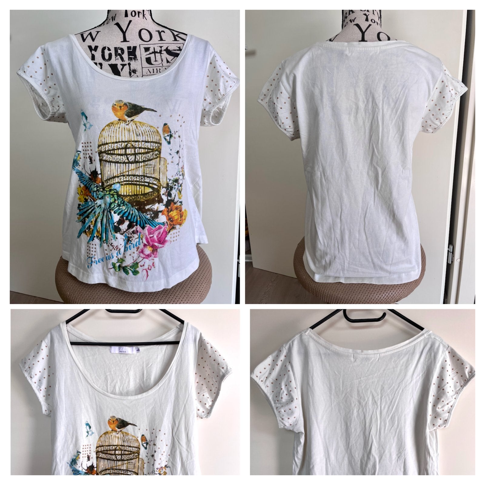 Wit shirt vogelprint shoeby xl, Wit, Maat 42/44 (L), Ophalen of Verzenden, Zo goed als nieuw