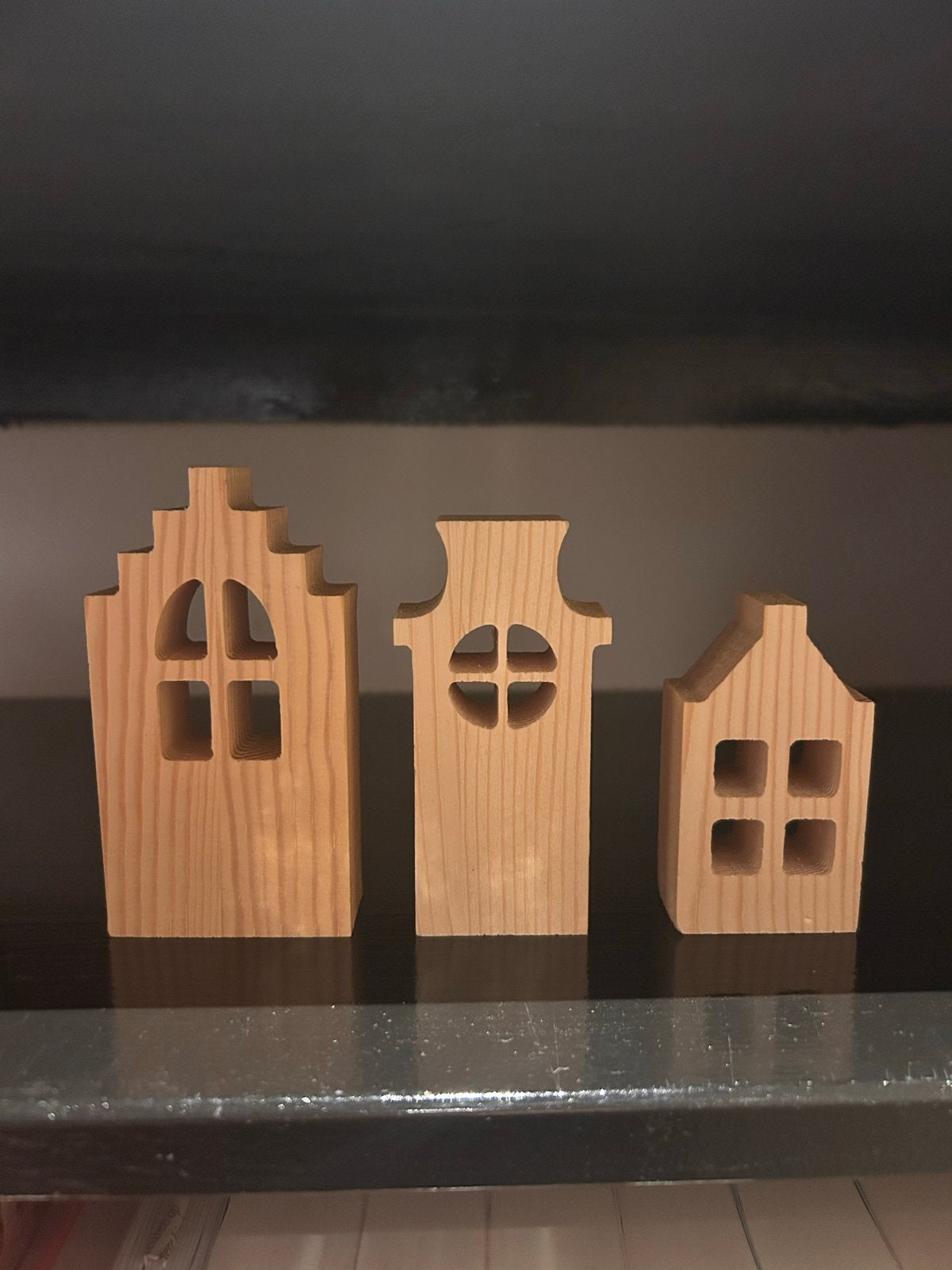 Set van 6 houten huisjes - decoratie, Hout, Gebruikt, Ophalen of Verzenden, Landelijk