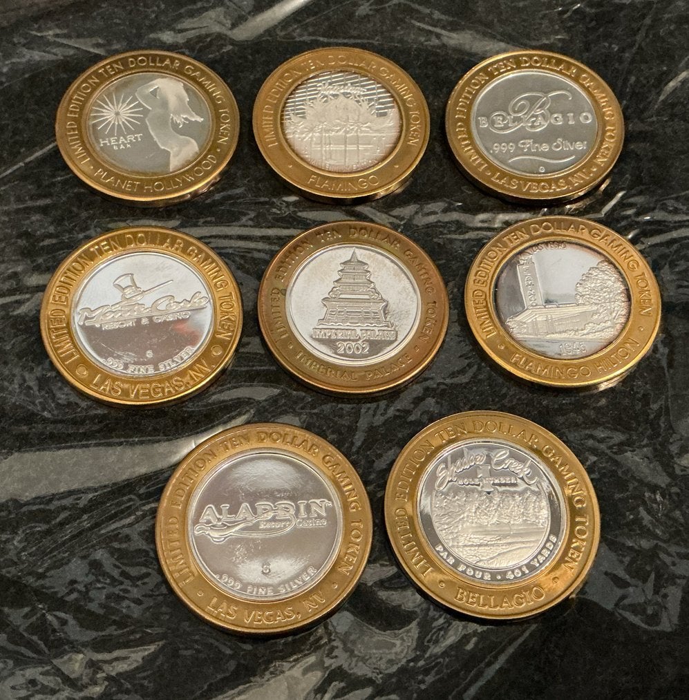 8x Las Vegas Token Zilver 999,9 (21,89gr p stuk), Postzegels en Munten, Ophalen of Verzenden, Noord-Amerika, Setje, Zilver