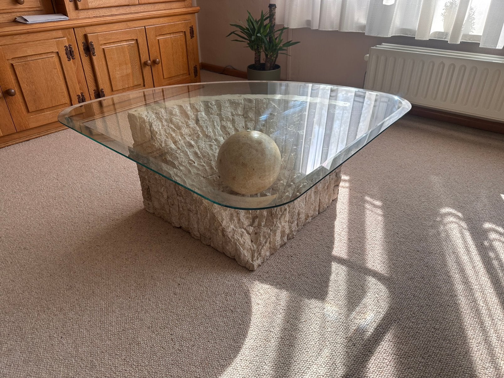 Salontafel-Vintage Magnussen Ponte Travertin & Mactan Steen, Gebruikt, 50 tot 100 cm, 100 tot 150 cm, Vintage