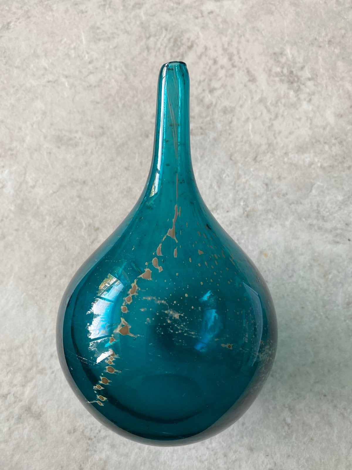Vintage Glazen Vaas  - Turquoise- M Dina, Ophalen of Verzenden