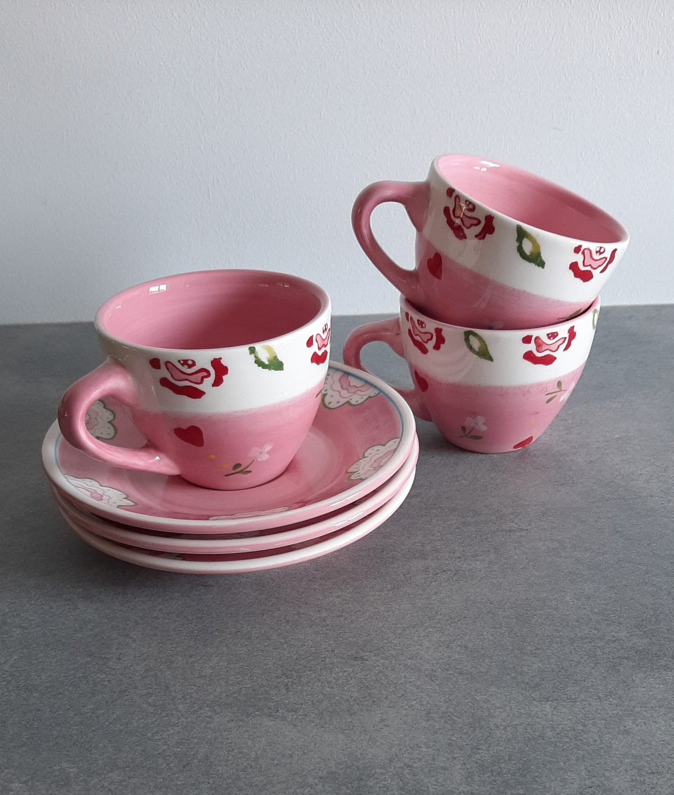 Jet ter Steege C'est la vie thee servies roze kop schotels, Ophalen of Verzenden, Zo goed als nieuw, Overige stijlen, Kop(pen) en/of Schotel(s)
