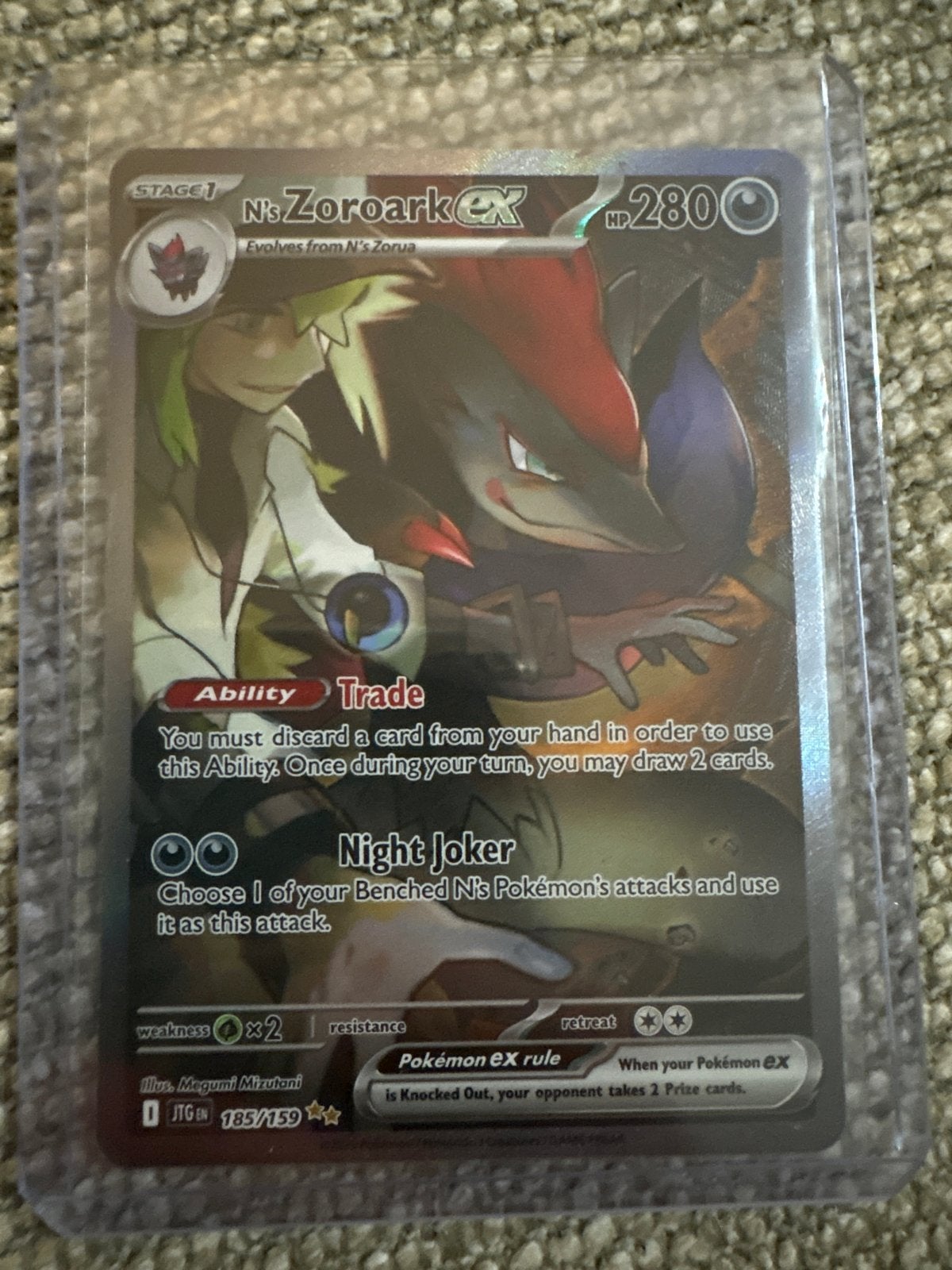 SIR N's Zoroark ex 185/159 JTG, Ophalen of Verzenden, Zo goed als nieuw, Losse kaart, Foil
