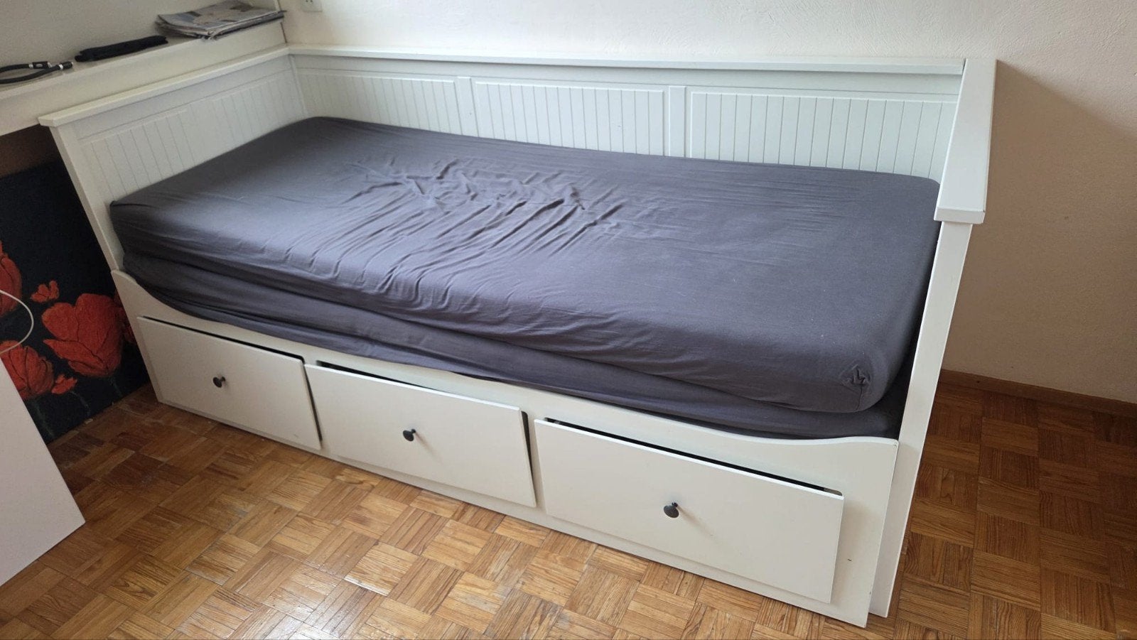 Ikea uitschuifbaar bed met lades (200x80/160), Ophalen, Wit, Tweepersoons, 80 cm
