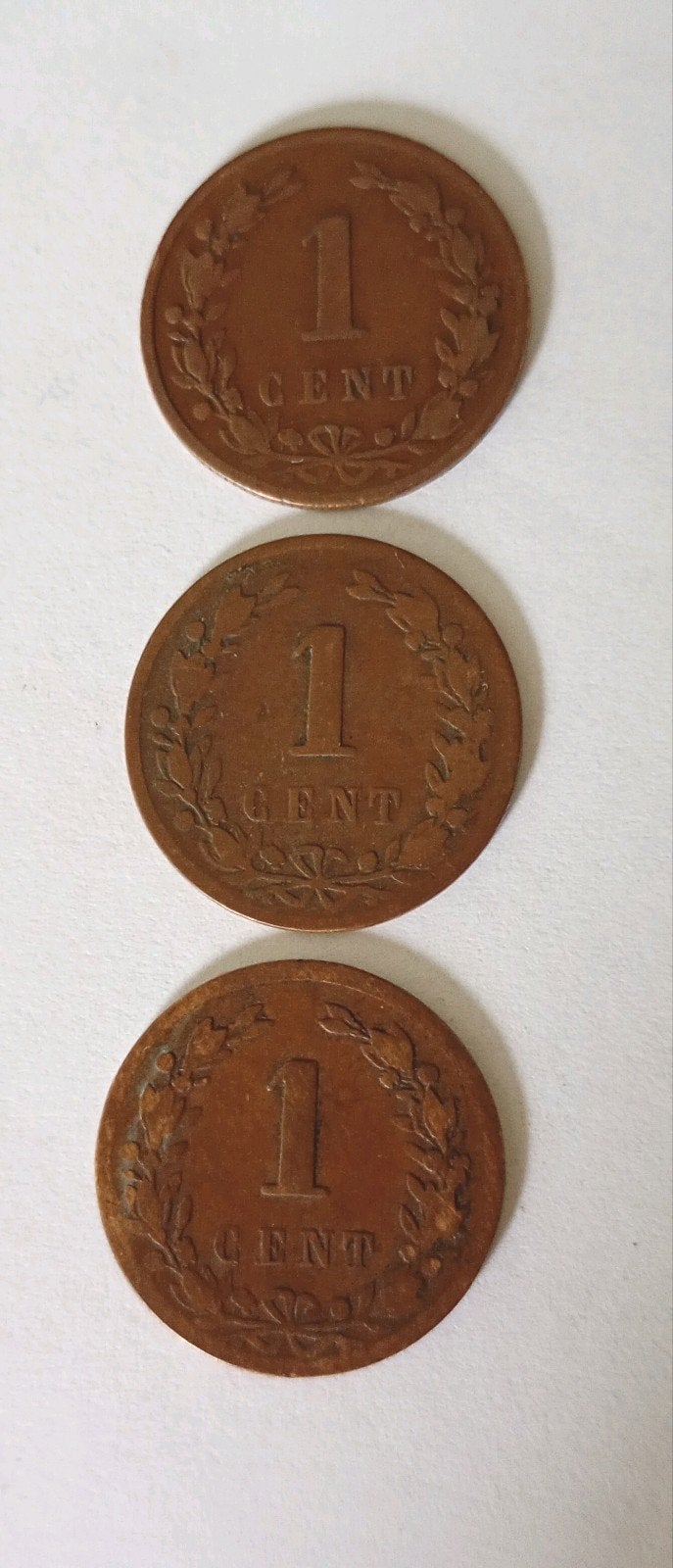 3 1 centen uit 1878, Ophalen of Verzenden, Koning Willem III, 1 cent, Setje