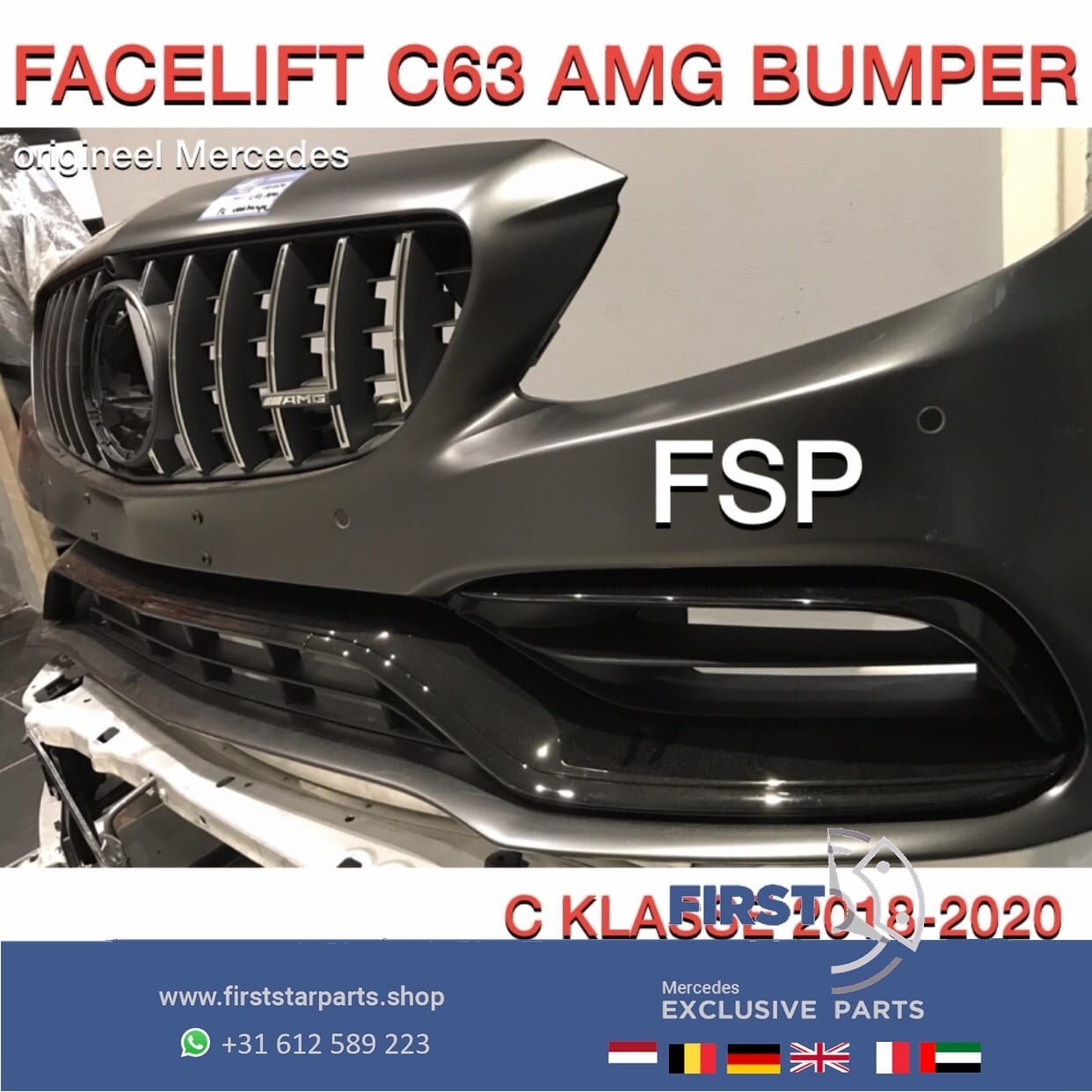 W205 C63 AMG FACELIFT VOORBUMPER COMPLEET Mercedes C Klasse, Gebruikt, -, Voor, Ophalen of Verzenden