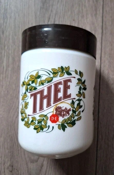 Vintage Douwe Egberts porseleinen theebus 14 cm, Ophalen of Verzenden