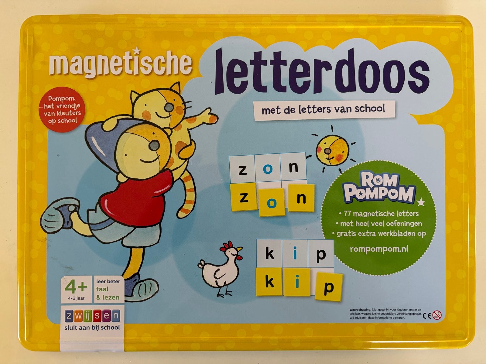 Magnetische Letterdoos Rompompon met extra bladen, Kinderen en Baby's, Ophalen of Verzenden, Zo goed als nieuw, Taal en Lezen