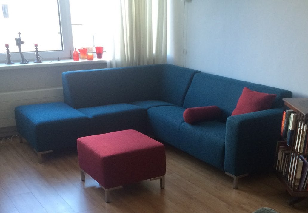 Hoekbank, Montel, Petrol. Afmeting: 210cm x 245cm., Ophalen, Gebruikt, Stof, Modern
