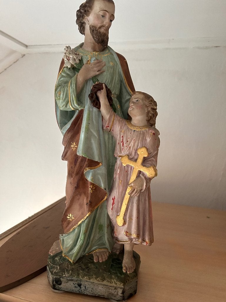 Brocante porseleinen Beeld van Jozef met het kind, Ophalen of Verzenden