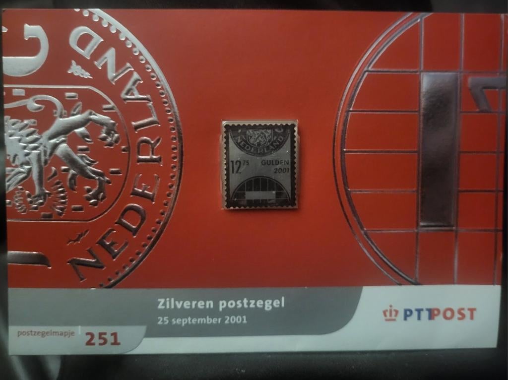 Zilveren postzegel Nederland 12,75 Gulden 2001 PTT Post, Ophalen of Verzenden, Na 1940, Postfris