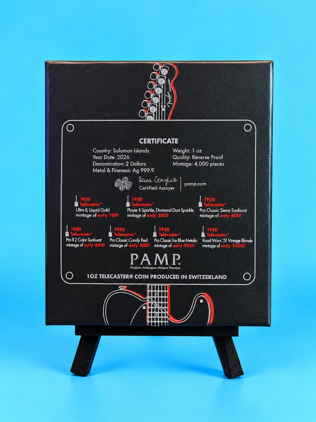 PAMP🇨🇭Fender Telecaster 75th Blind Box 2026 1 oz Silver, Ophalen of Verzenden, Zilver