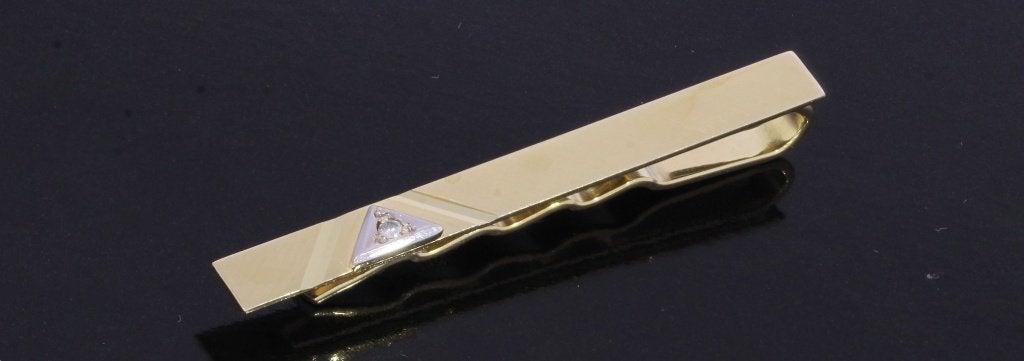 Diamant dasklem 14k gouden vintage sieraad heren antiek, Ophalen of Verzenden, Goud, Broche, Met edelsteen