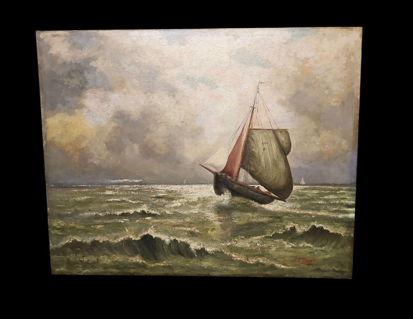 2 Grote antieke marines Hollandse school. Gesigneerd., Maritiem / water, Doek, Realistisch, Ophalen of Verzenden