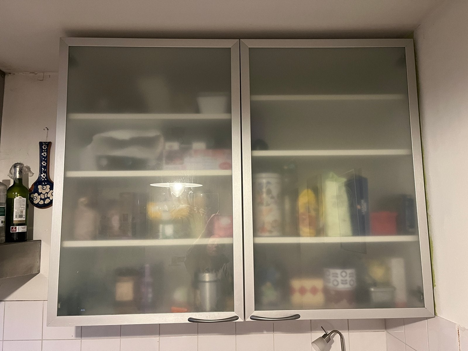 Keukenkastjes met matglas deuren, metalen frame, Huis en Inrichting, Ophalen, Gebruikt, 100 tot 150 cm, Minder dan 100 cm