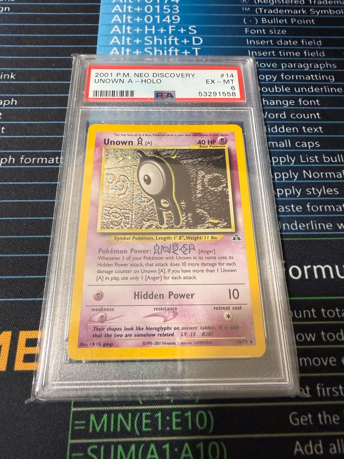 Pokémon Unown A Neo Discovery PSA 6 EX-MT, Ophalen of Verzenden, Gebruikt, Losse kaart
