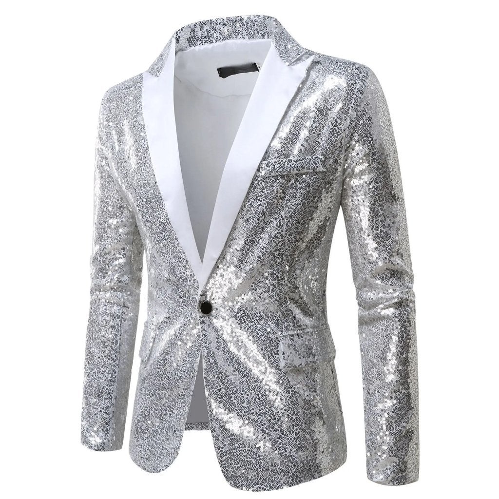 Heren zilver met wit glitter colbert / blazer paillet feest, Verzenden, Nieuw, Overige maten, Meerkleurig